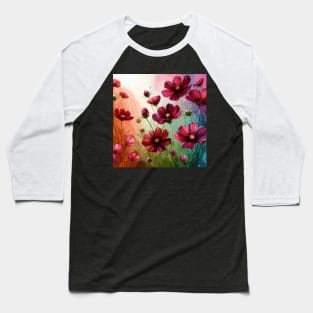 Rose Pink Cosmos Flower Baseball T-Shirt